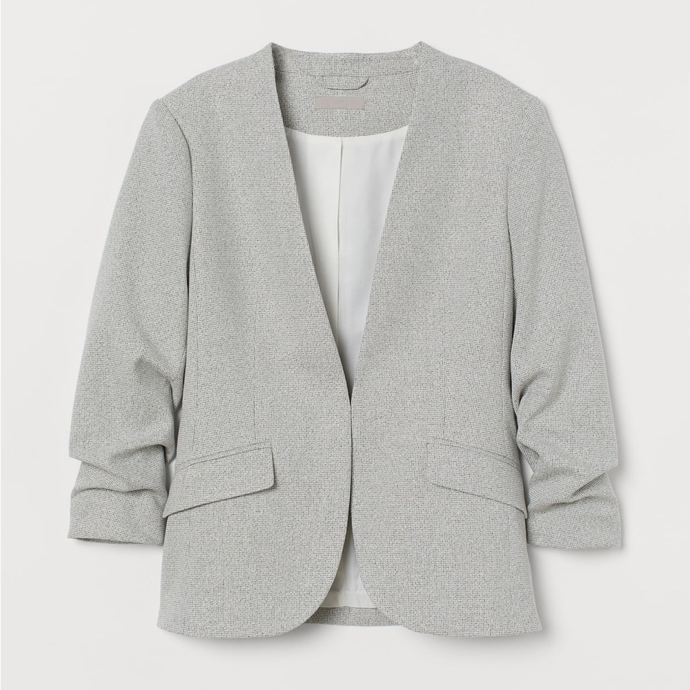 H&M Light Gray Women's Blazer with Ruched Sleeves size XL - Picture 1 of 9